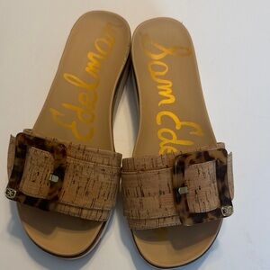 Sam Edelman Tan Cork Slide Sandals with Tortoiseshell Buckles